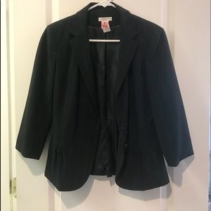 Black pinstripe pantsuit.